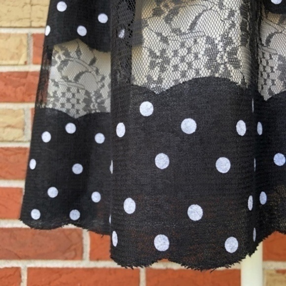 Anthropologie 02Sky Lace Polka Dot Ruched NWT Black White 3/4 Sleeve Dress 👗 - Picture 8 of 14